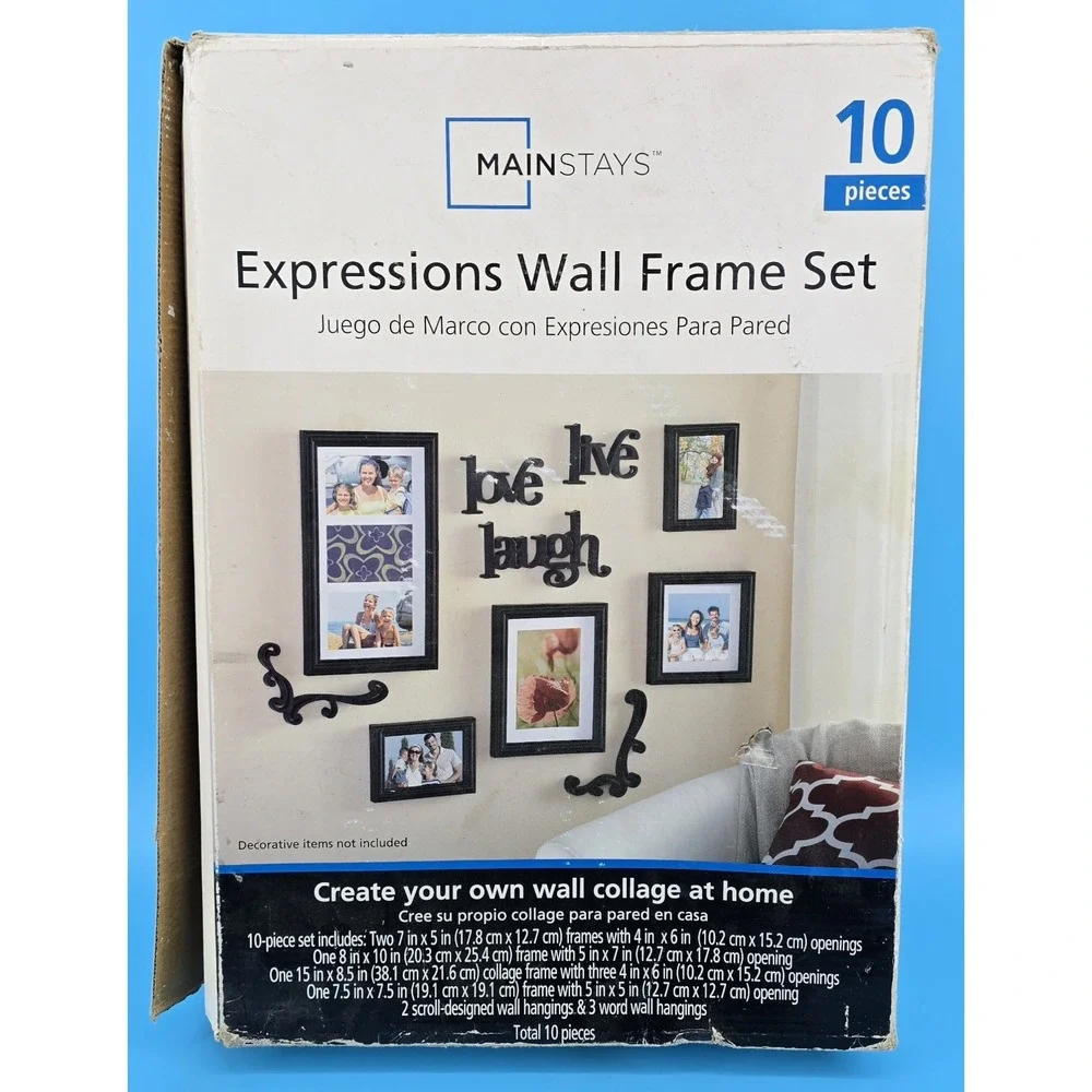 Mainstays 10 Pc Expressions Wall Frame Set Black Collage Frames Words Decor NEW